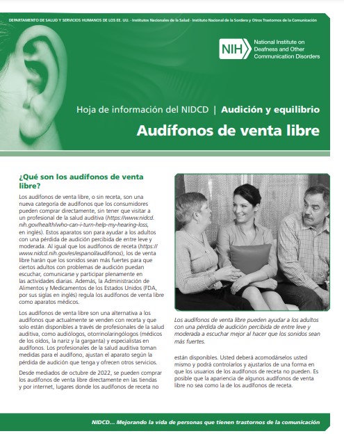 Imagen de la hoja de información titulada Audífonos de venta libre.