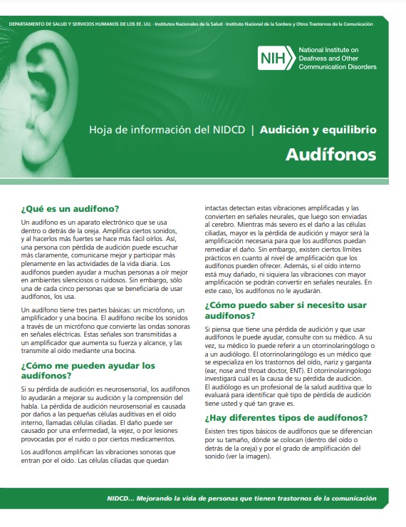 Imagen de la hoja de información titulada Audífonos.
