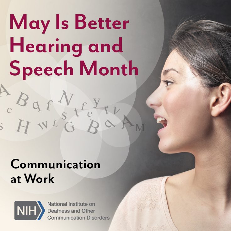 A photo of a woman's face as she is speaking, with conceptual letters floating out of her mouth into the air. Text reads: 